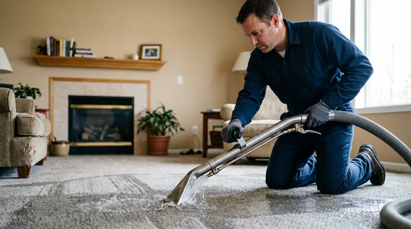 Water damage restoration technician working near Warren, ME